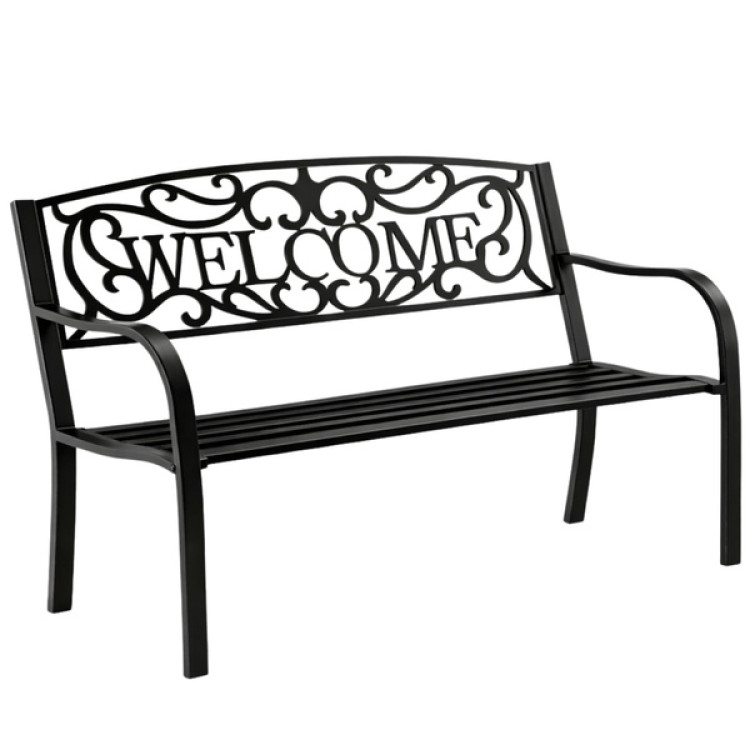 Záhradná kovová lavička WELCOME – 127cm, čierna